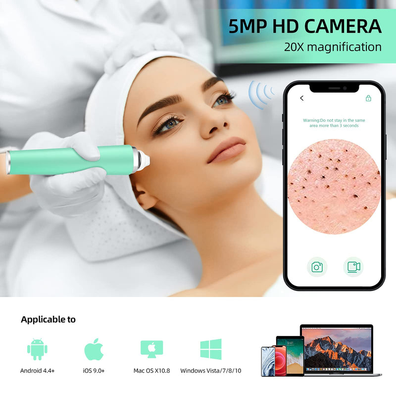 [Australia] - PSKMKS Blackhead Remover Vacuum with Camera 2021 Upgraded 5.0 MP Visual Facial Pore Cleaner USB Rechargeable Acne Comedone Whitehead Extractor Sucker Tool Blackhead Remover Kit Suction for Women & Men Green 