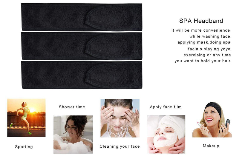[Australia] - KinHwa Makeup Headband Adjustable Microfibre Headband for Washing Face Perfect for Sports, Spa, Yoga and Bath 3Pack Black 3 pack 
