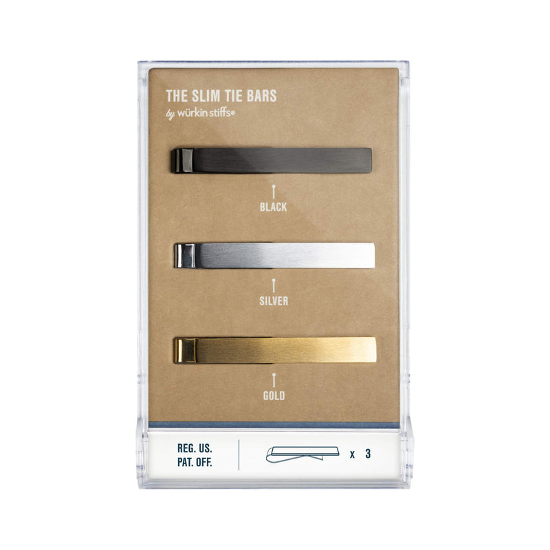 [Australia] - Wurkin Stiffs 3 pc Slim Tie Bar Clip Set - Silver, Black, Gold in Clear Storage case 