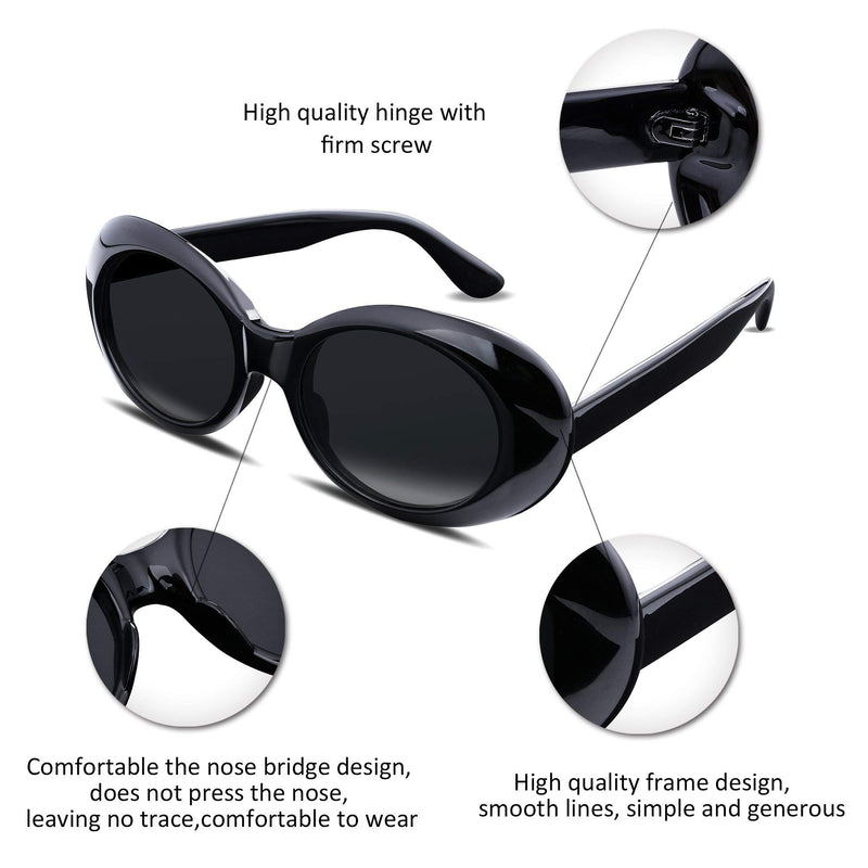 [Australia] - FEISEDY Clout Goggles Kurt Cobain Sunglasses Retro Oval Women Sunglasses B2253 Black 2.00 Inches 