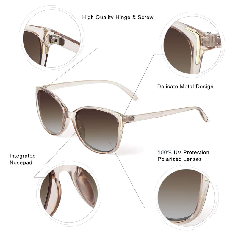 [Australia] - Face Shadow Cat Eye Sunglasses for Women Polarized Fashion Metal Decoration Ultralight UV400 Protection Champagne 