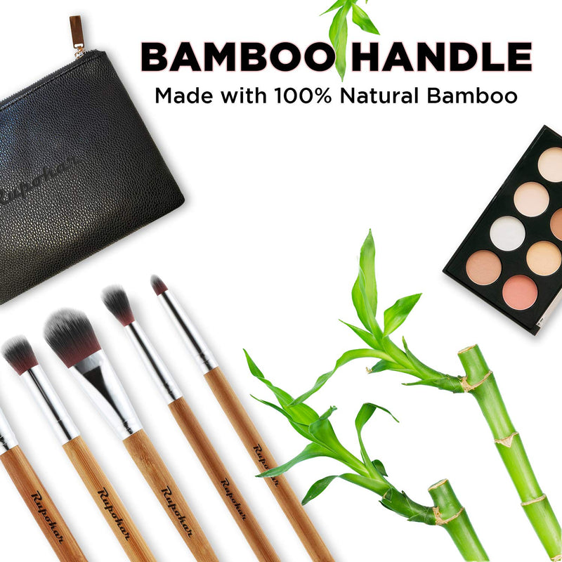 [Australia] - Rupokar Bamboo Handle Makeup Brush Set 11Pcs Eco-Friendly Soft Synthetic Foundation Powder Blending Conceal Eye shadows Blush Cosmetics Brushes Attractive PU Leather Bag Designed In USA 