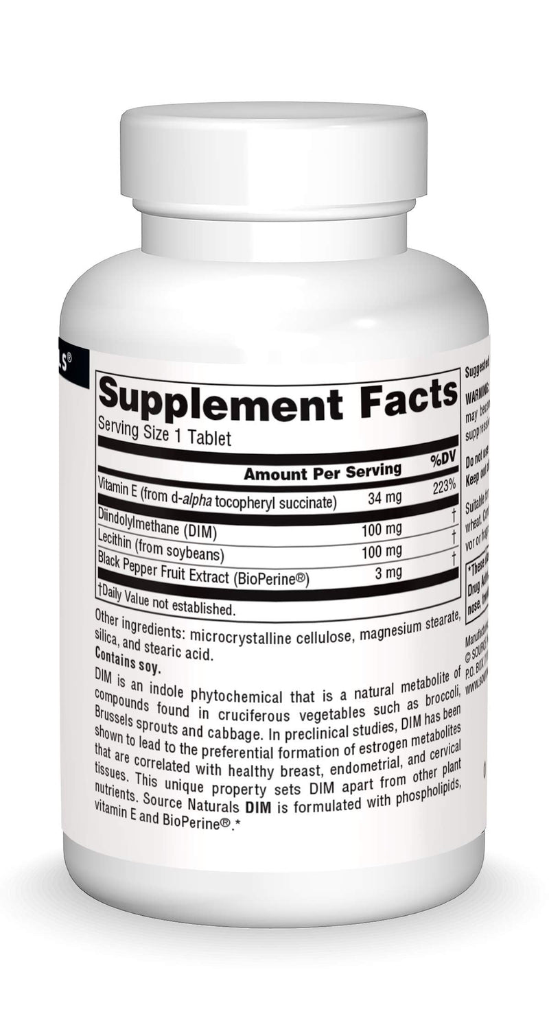 [Australia] - Source Naturals DIM, Diindolylmethane 100mg with BioPerine, Vitamin E & More - 60 Tablets 