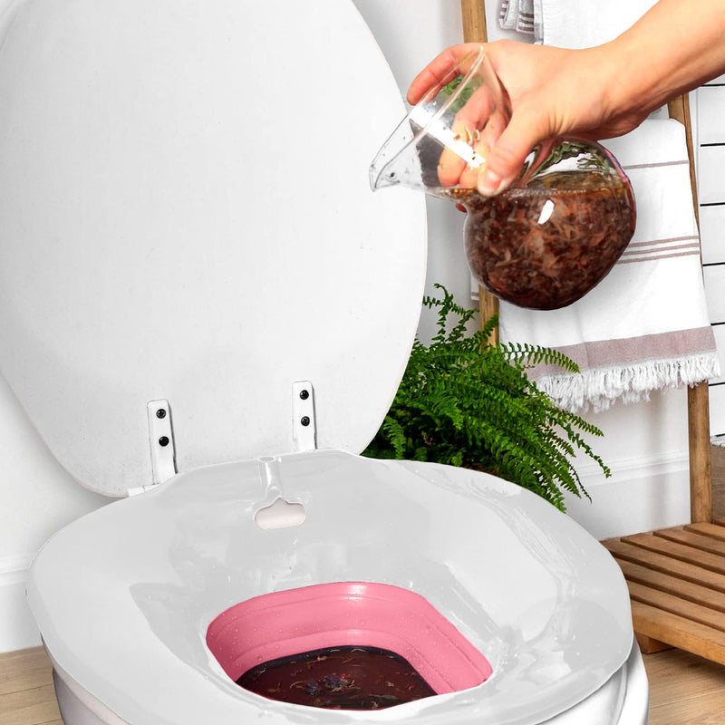 [Australia] - Peach Care Collapsible Sitz Bath Seat & Yoni Steam Herbs- for Over The Toilet Seat, Vaginal Bowl Steamer for Hemorrhoids, Postpartum Care & Perineal Soaking ( Pink ) Pink + White 