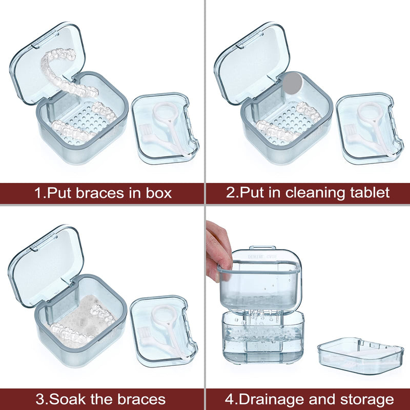 [Australia] - SUMTree Dental Container Case Orthodontic Denture Storage Box Retainer Container Box with Cleaning Basket and Brush Mouth Guard Case with Strainer for Daily Travel Cleaning, Blue 