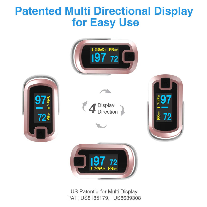 [Australia] - mibest OLED Finger Pulse Oximeter, O2 Meter, Dual Color White/Rose Gold 