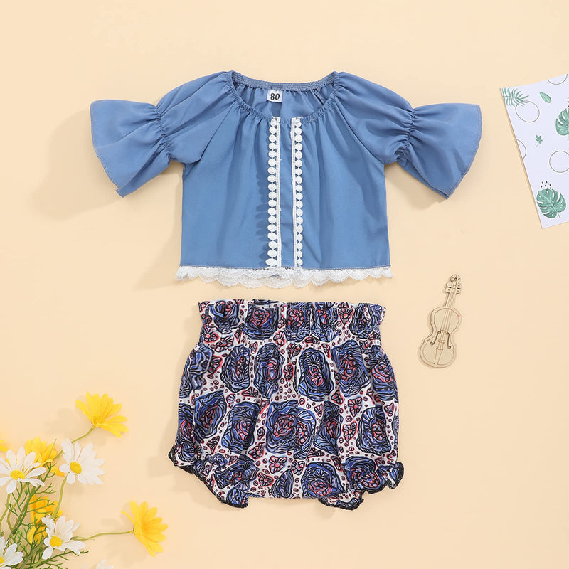 [Australia] - Toddler Baby Girl Clothes Sleeveless Spot Top+Jeans Shorts Summer Outfits Set Blue C 6-12 Months 