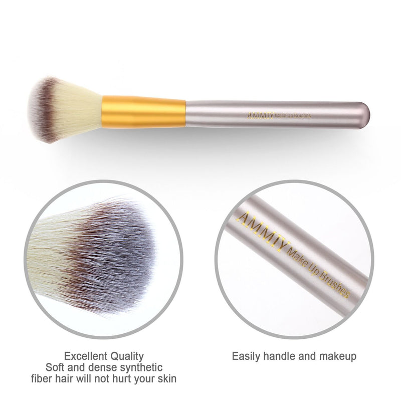 [Australia] - AMMIY Makeup Brushes 18 PCs Makeup Brush Set Professional Wood Handle Premium Synthetic Contour Concealers Foundation Blending Face Powder Eye shadow Cosmetic Brushes with PU Leather Bag (Champagne) 