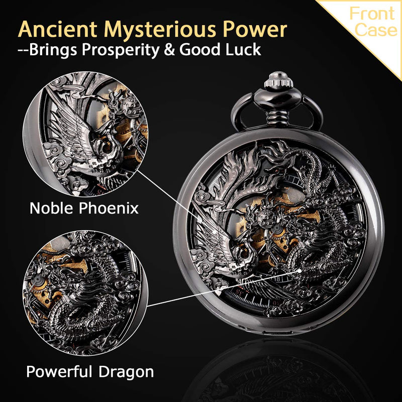 [Australia] - SIBOSUN Pocket Watch Personalized Engraved Mechanical MOM to Son Birthday Graduation Dragon Phoenix 1 To My Son, More Braver 