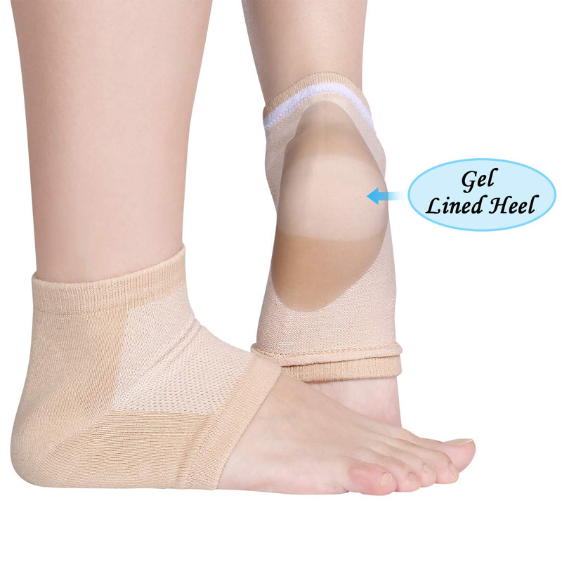 [Australia] - Bememo Soft Gel Heel Socks Ventilate Open Toe Socks 4 Pairs for Dry Hard Cracked Skin Moisturizing Day Night Care Skin (Beige) 