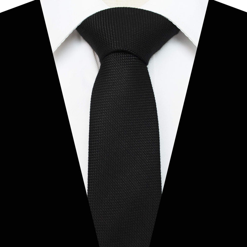 [Australia] - JEMYGINS 2.4" Cotton Necktie Solid Mens Cashmere Wool Skinny Tie 50%wool-black 