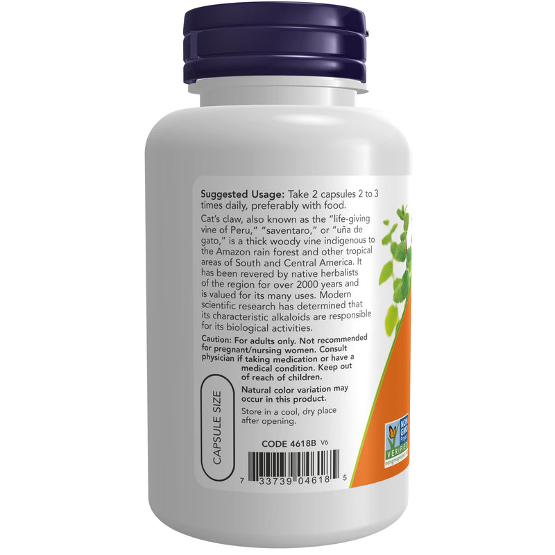 [Australia] - NOW Supplements, Cat's Claw 500 mg, Non-GMO Project Verified, Herbal Supplement, 100 Veg Capsules 