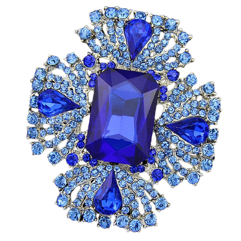 [Australia] - Ezing 4pcs Big Blue Crystal Silver Plated Brooch for Wedding Bouquet 