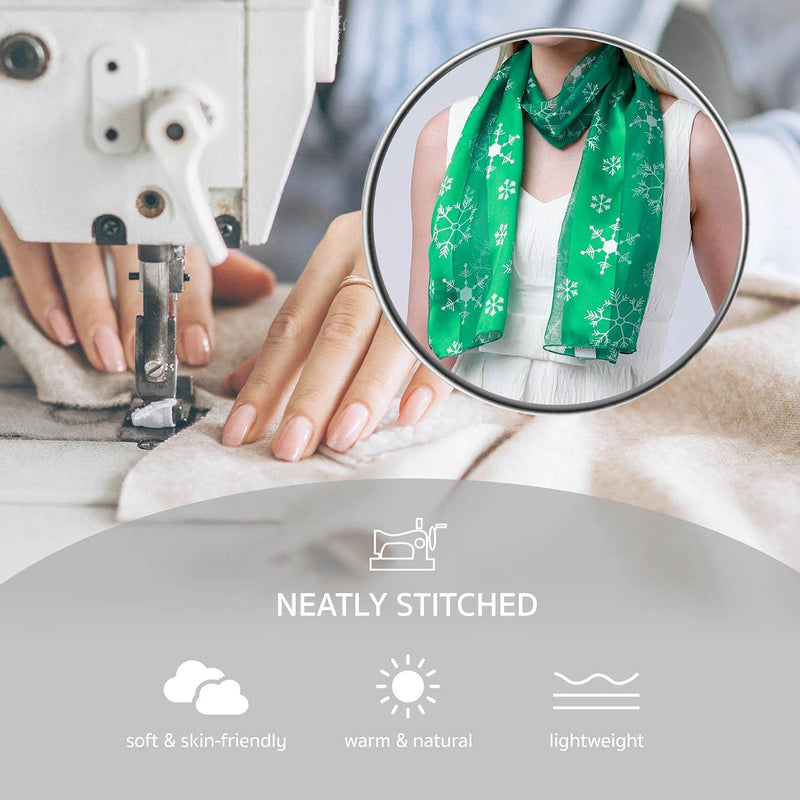 [Australia] - BasicSense Christmas Neck Scarf Satin Reindeer Gingerbread Santa Claus Poinsettia Snow Winter Snowflake Print Xmas Scarves Snowflake - Silver Grey 