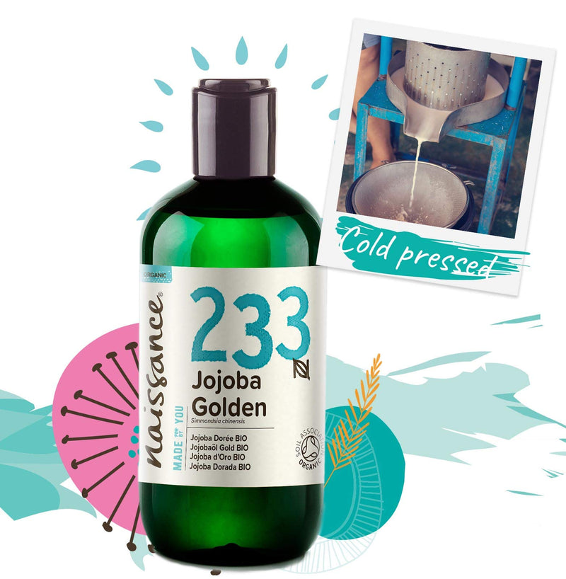 [Australia] - Naissance Organic Golden Jojoba Oil (no. 233) 250ml - Pure and Natural, Certified Organic, Unrefined, Vegan, Hexane Free, No GMO 