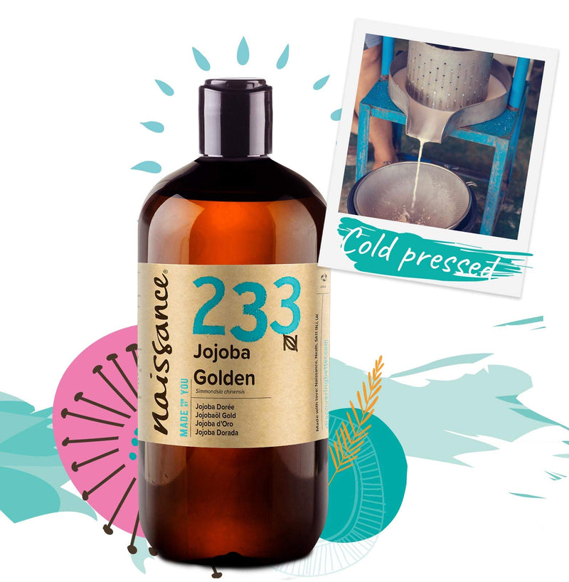 [Australia] - Naissance Cold Pressed Golden Jojoba Oil (no. 233) 500ml - Pure & Natural, Unrefined, Vegan, Hexane Free, No GMO - Ideal for Aromatherapy and as a Massage Base Oil 
