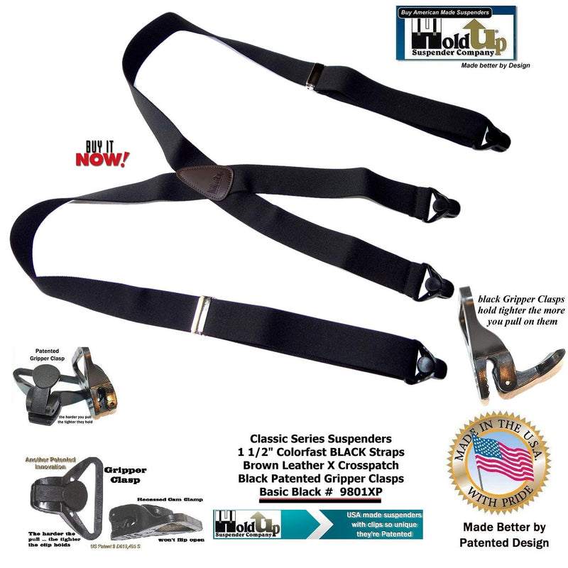 [Australia] - HoldUp Brand Classic Series Basic Black Suspenders with Black Gripper Clasp 