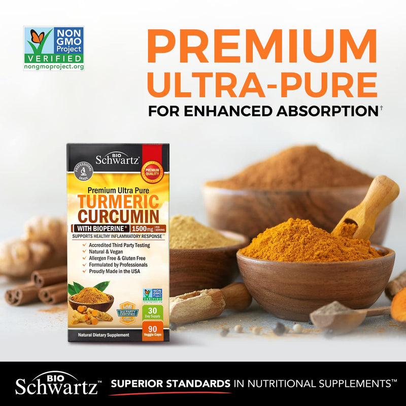 [Australia] - Turmeric Curcumin with BioPerine 1500mg - Natural Joint & Healthy Inflammatory Support with 95% Standardized Curcuminoids for Potency & Absorption - Non-GMO, Gluten Free Capsules with Black Pepper. 90 Count (Pack of 1) 