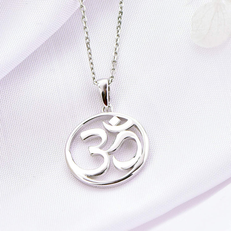 [Australia] - JO WISDOM Women OM Necklace,925 Sterling Silver Indian Yoga Aum Om Ohm Necklace White gold 