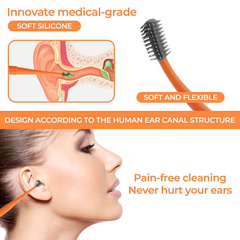 [Australia] - Q Grips Earwax Removal Kit Ears Cleaner 2 Pieces Ear Remover Pick Tool Set Reusable Soft Silicone with Exquisite Leather case for Olders Adult Kids Orange 