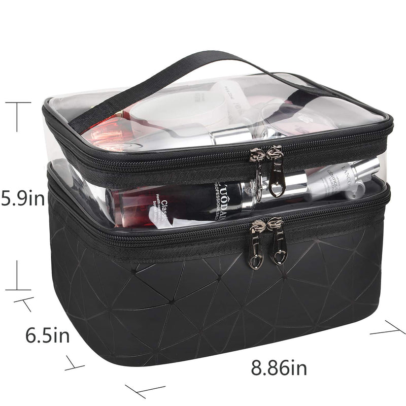 [Australia] - MKPCW Makeup Bags Double Layer Travel Cosmetic Cases Make up Organizer Toiletry Bags (Black) Black 