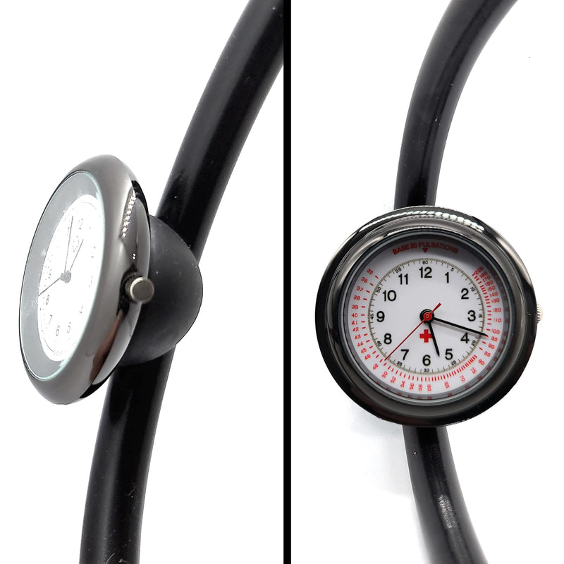 [Australia] - Black Nurse Stethoscope Watch - Lightweight Metal Frame- Attaches Directly to Stethoscope for All Medical Professionals 