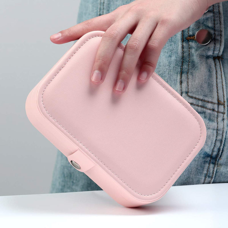 [Australia] - Jewelry Box- Small Portable Travel Jewelry Case Women PU Leather 2 Layer Jewelry Storage Organizer Holder for Necklace Earring Rings, Pink 