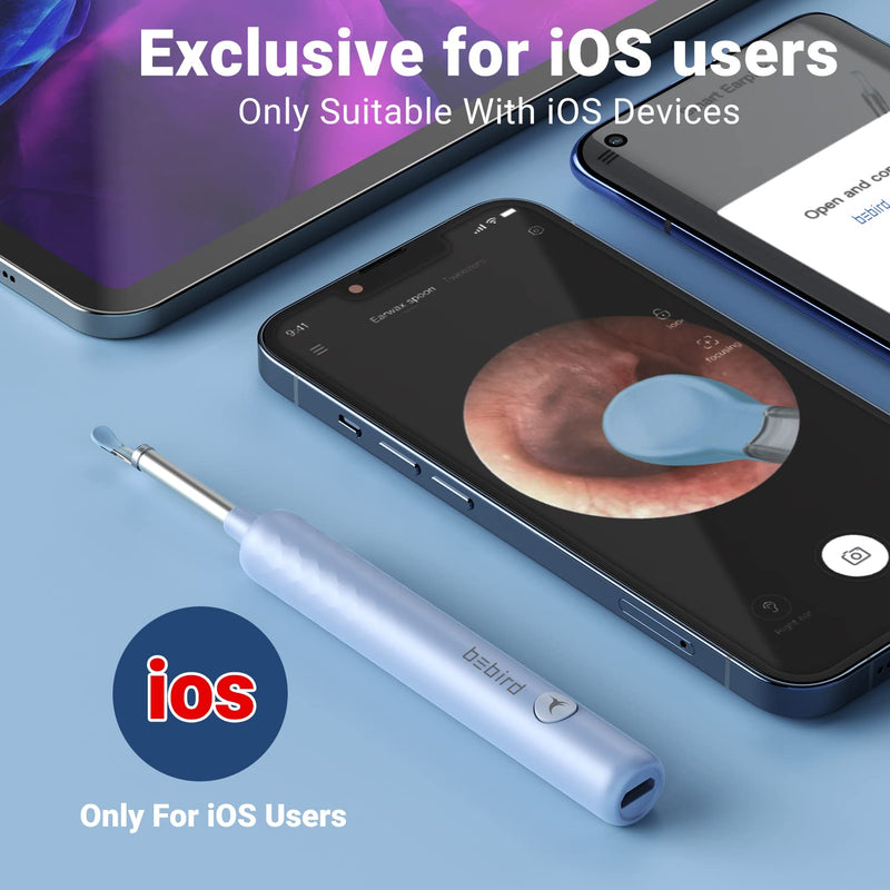 [Australia] - Ear Wax Removal, Ears Cleaner, Earwax Remover Tool with Wireless WiFi Ear Camera and 6 LED Lights, Otoscope only for iOS iPhone, iPad, not Compatible with Android (Light Blue) 