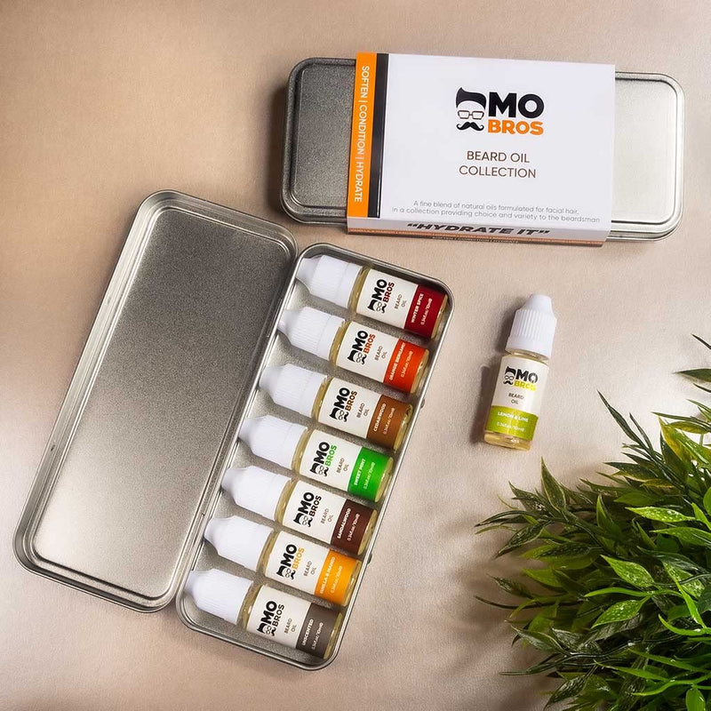 [Australia] - Beard Oil Collection - Gifts for Men | 7 Premium Scents In A Tin | Natural Carrier Oils | Helps To Condition, Hydrate & Moisturise | Reduce Itching, Dandruff and Helps with Beard Growth | Beard Grooming Kit 