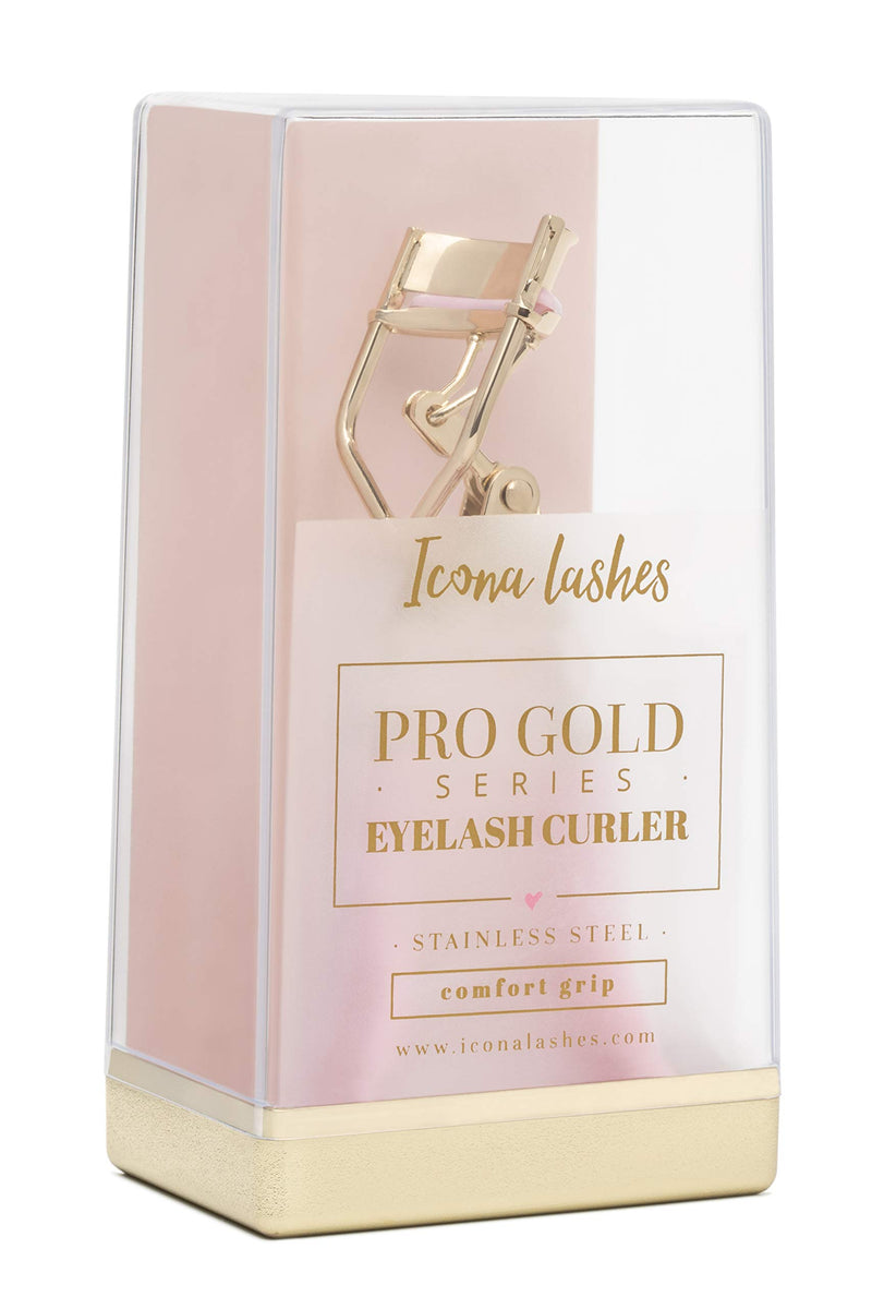 [Australia] - Eyelash Curler for Lush, Luxurious Lashes || 24K Gold Plated Stainless Steel with Silicone Pad & Ergonomic Silicone Cushioned Handles || Comes with Extra Silicone Pad, by Icona Lashes 