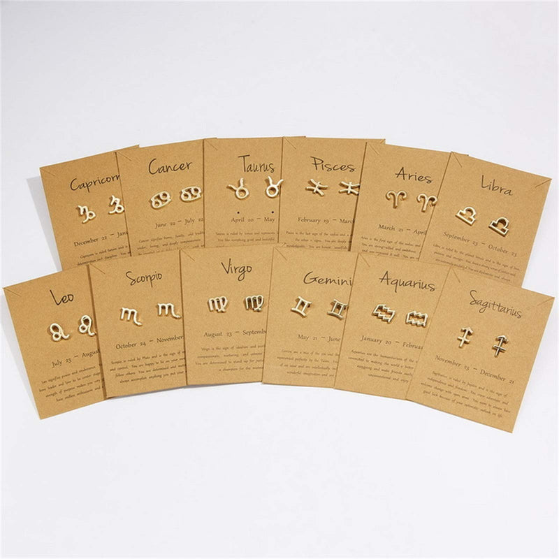 [Australia] - 2021 New Card Packaging Horoscope Zodiac Stud Earrings 12 Constellation Astrology 18K Gold Plated Little Ear Stud for Women Girls Teens Birthday Anniversary Friendship Exquisite Jewelry Gift Aquarius 