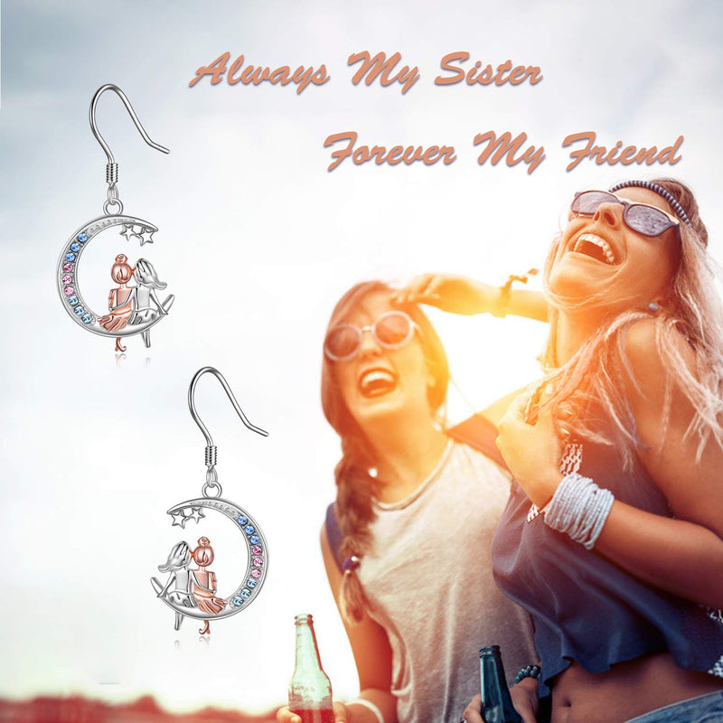 [Australia] - AOBOCO Sisters Sterling Silver Dangle Earrings Birthday Jewelry Gifts for Her Crescent-Crystal 