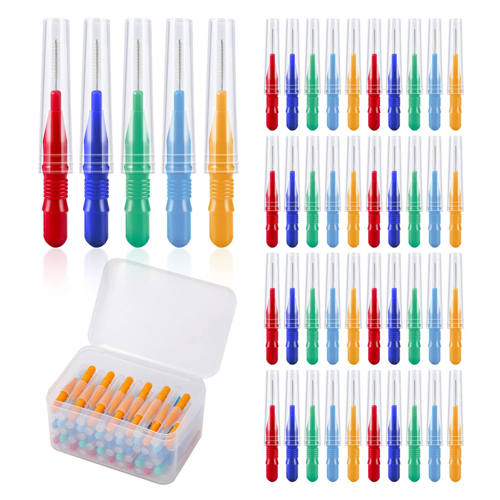 [Australia] - Annhua 50 Pieces Interdental Brushes, Tooth Cleaning Tool with Storage Box (Orange, Dark Blue, Red, Green, Light Blue) 50pcs 