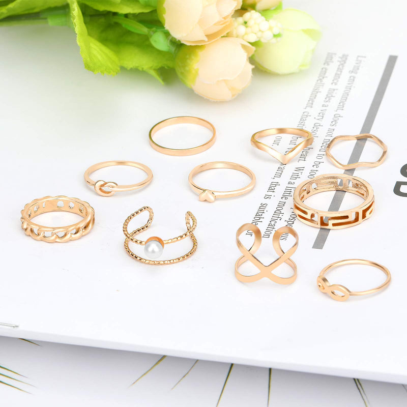 [Australia] - ONESING 25 Pcs Knuckle Rings for Women Stackable Rings Set Girls Bohemian Retro Vintage Joint Finger Gold Silver Rings for Women Men Hollow Carved Flowers 