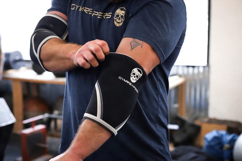 [Australia] - Elbow Sleeves (1 Pair) W/ Wrist Wraps - Elbow Brace For Support & Compression for Powerlifting, Weightlifting, Bench & Tendonitis - 5mm Neoprene - For Men & Women Black/White X-Large 