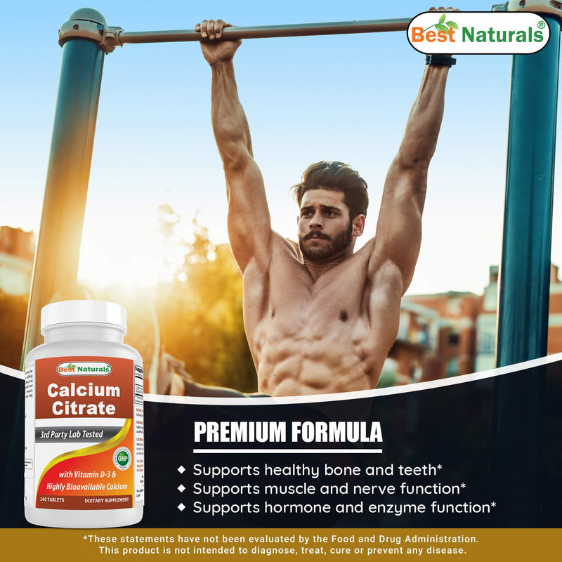 [Australia] - Best Naturals Calcium Citrate with Vitamin D-3 240 Tablets (240 Count (Pack of 1)) 240 Count (Pack of 1) 