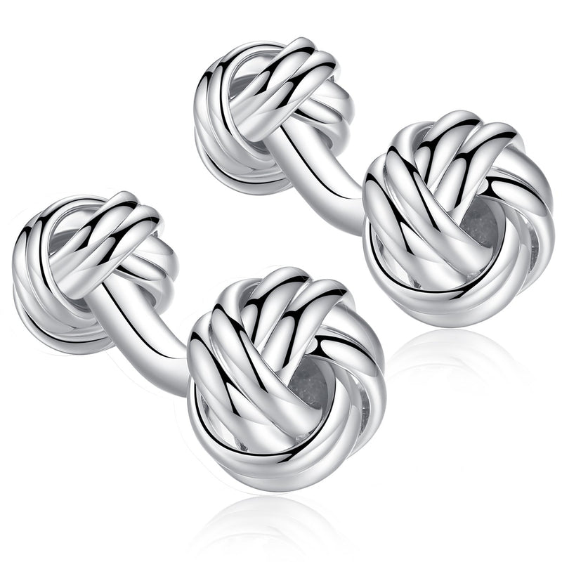 [Australia] - HONEY BEAR Twist Knot Cufflinks Steel for Mens Shirt Wedding Business Gift Silver with round foot 