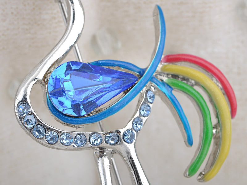 [Australia] - Alilang Capri Blue Multi Color Enamel Clear Crystal Rhinestone Crane Bird Pin Brooch 