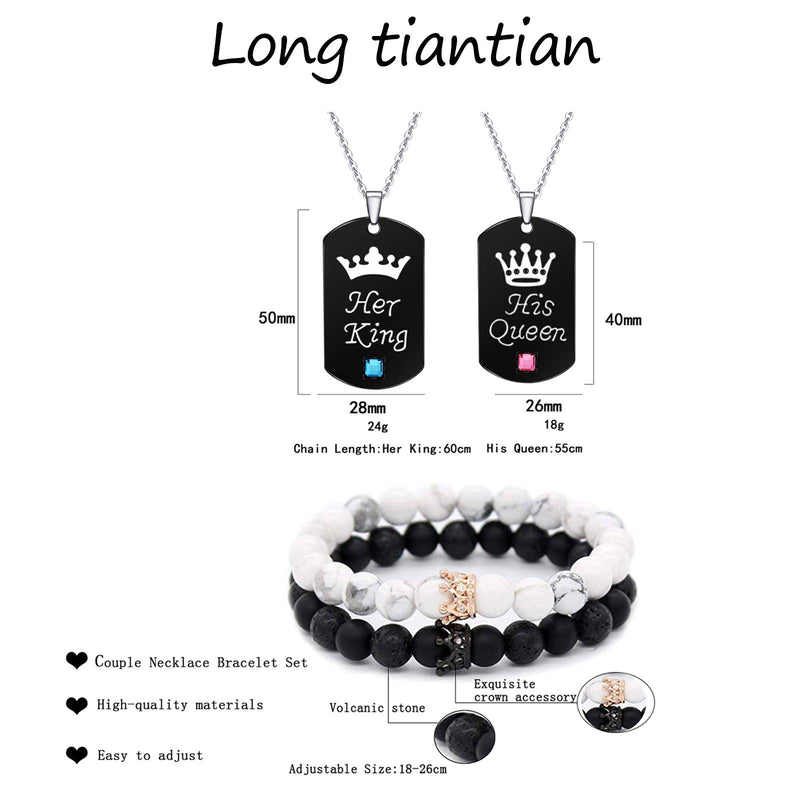 [Australia] - 4Pcs Couple Necklace Bracelet Set I Love Necklace Love Heart Crown Necklace BFF Bracelet Couple Gift for Her Style A（His Qunne &Her King) 