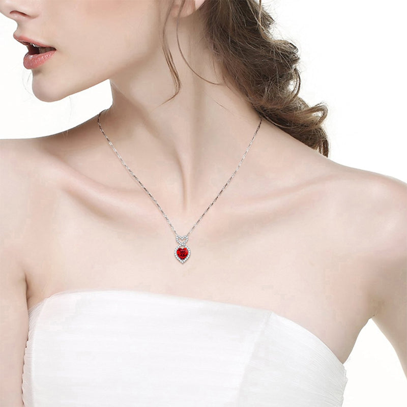 [Australia] - Birthday Jewelry for Women Teen Girls January Birthstone Red Garnet Necklace for Mom Wife Love Heart Infinity Pendant Sterling Silver Necklace 