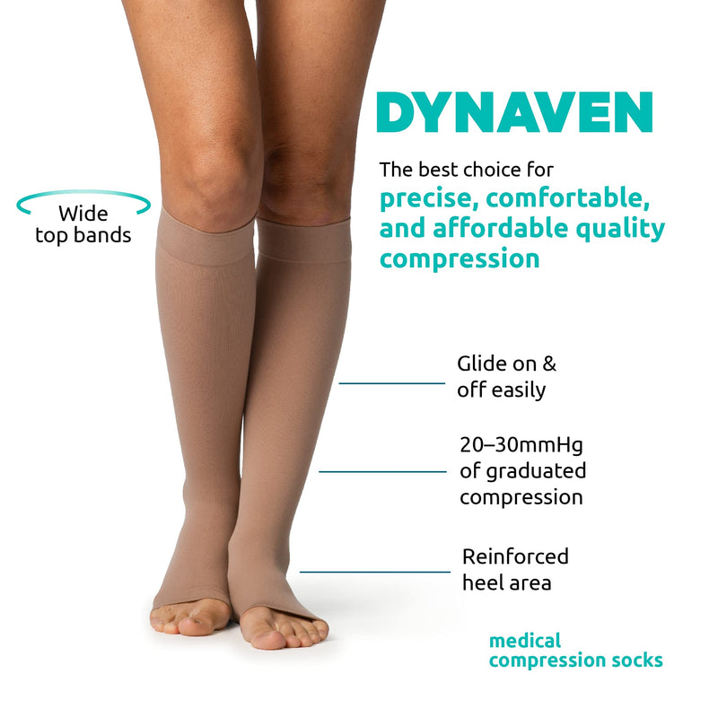 [Australia] - SIGVARIS Women’s DYNAVEN Open Toe Calf-High Socks 20-30mmHg XS - Extra Large Short Light Beige (Crispa) 