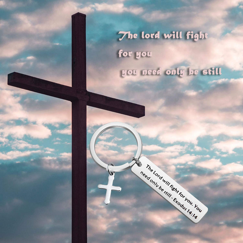 [Australia] - MAOFAED Bible Verse Keychain The Lord Will Fight For You, You Need Only Be Still Exodus 14:14 Chirstian Jewelry Religious Gift God Will Fight For You 