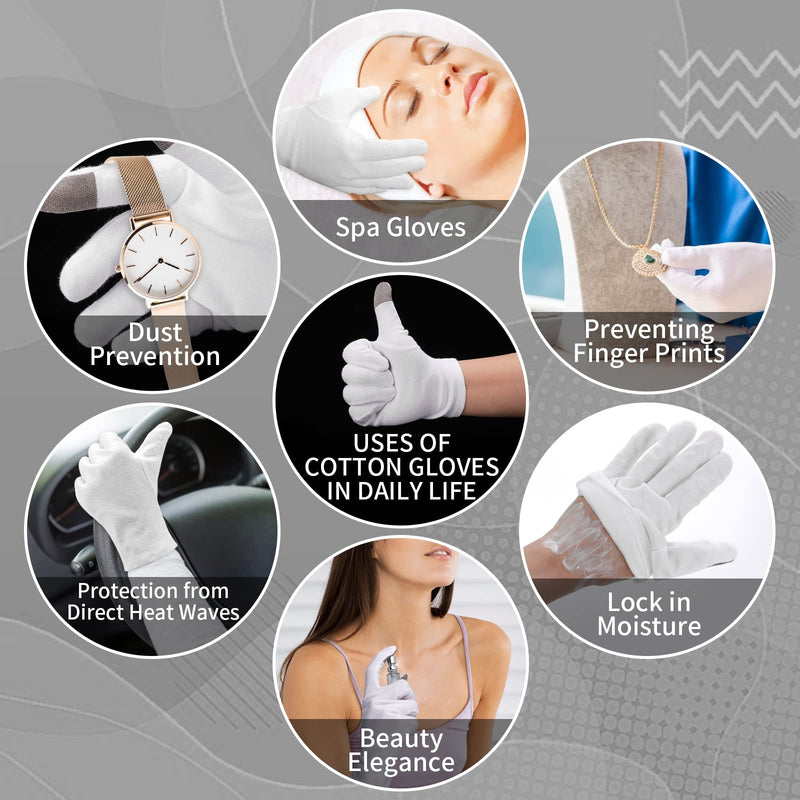 [Australia] - Sibba 2 Pairs Touch Screen Moisturizing Gloves White Cotton Moisturizing Gloves Overnight Bedtime Heal Eczema Sleeping Lotion Hand Spa Treatment Gloves Repair Rough Cracked Dry Chapped Hands Skin 