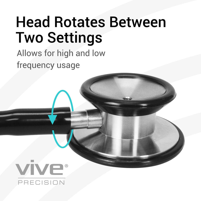 [Australia] - Vive Precision Dualhead Stethoscope - Dual Head Diaphragm Bell for Nurses, ER, Cardiology, Veterinary (Black) Black 