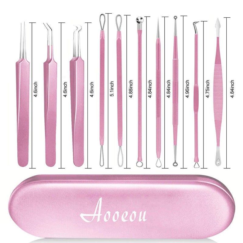 [Australia] - 10PCS Blackhead Remover Tool, Aooeou Professional Pimple Popper Tool Kit - Treatment for Blemish, Whitehead Popping, Zit Removing for Risk Free Nose Face, Anti-slip Coating Handle(Pink) Pink 