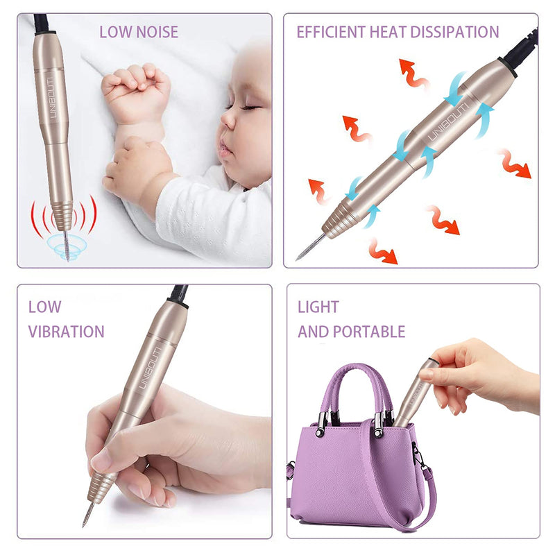 [Australia] - UNIBOUTI Electric Nail Drill, Portable Efile Nail Drill Kit for Acrylic, Gel Nails, Manicure Pen Sander Polisher Pedicure Tools for Exfoliating, Polishing, Acrylic Nail Tools - Gold Gold-1 
