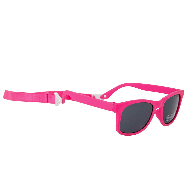[Australia] - Baby Solo Babyfarer Baby Infant Sunglasses Safe, Soft, and Adjustable 0-24 Months Matte Hot Pink Frame W/ Solid Black Lens 