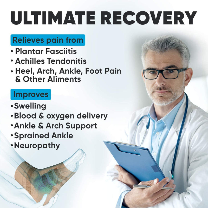 [Australia] - Powerlix Plantar fasciitis socks for Neuropathy (Pair) for Women & Men, Ankle Brace Support, Toeless Compression Socks & Foot Sleeve for Arch & Heel Pain Relief - Treatment & Everyday Use Large (1 Pair) Beige 