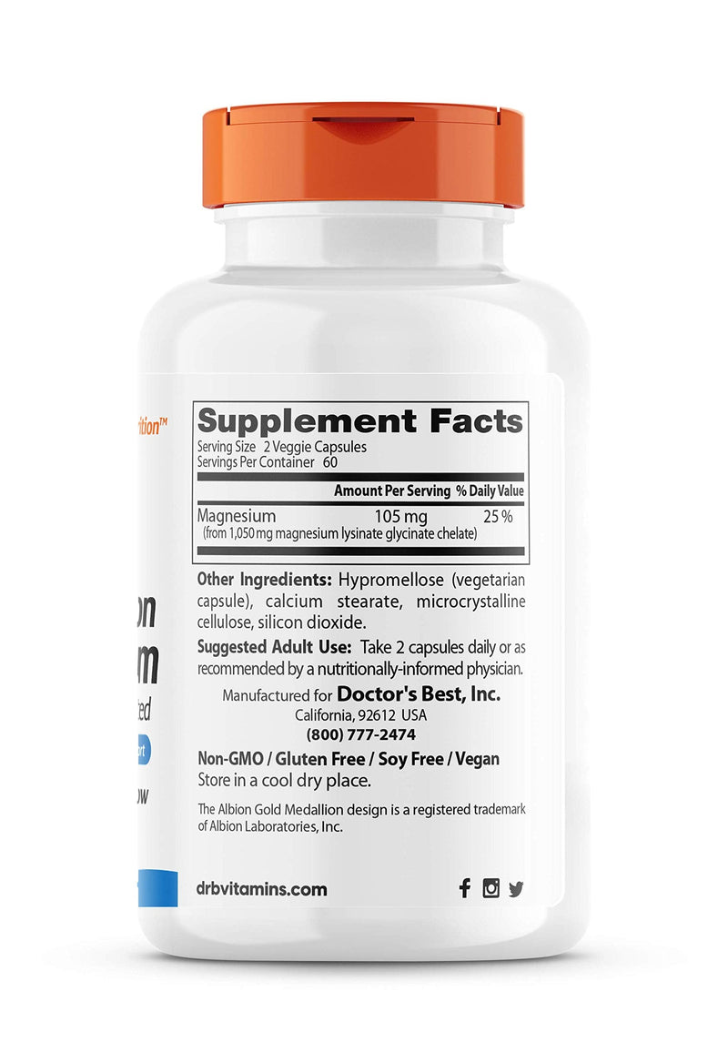 [Australia] - Doctor's Best High Absorption Magnesium Lysinate Glycinate, Easy to Swallow, 120 Ct 