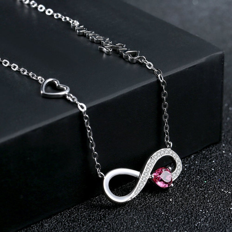 [Australia] - October Birthstone Pink Tourmaline Necklace for Women Teen Girls Birthday Gifts Love You Forever Jewelry for Mom Wife Blue Sapphire Love Infinity Heart Necklace for Her Anniversary Sterling Silver A Pink Tourmaline Love Heart Infinity Necklace 